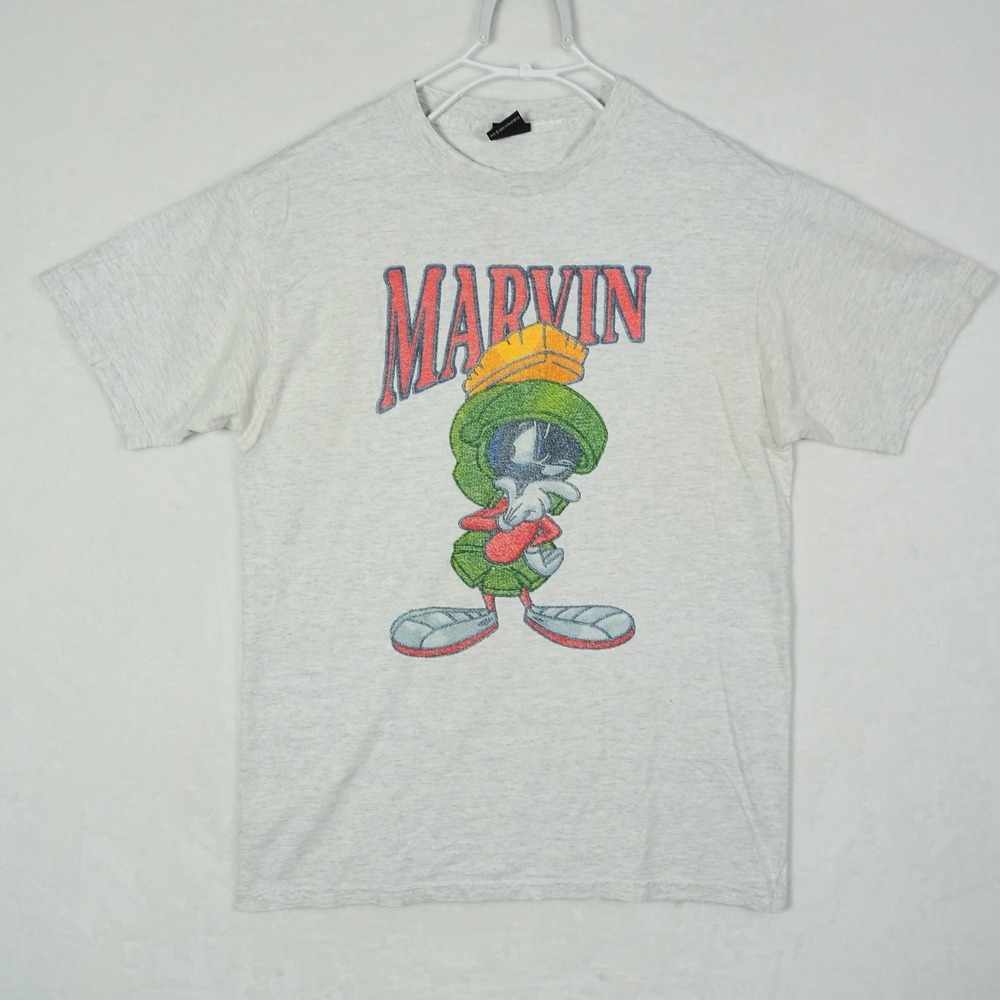 Vintage‎ 1998 Warner Bros Marvin the Martian T Shirt Men's Size Medium Ash Grey